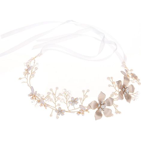 Hochzeitsstirnband – Haarschmuck mit Blumen, Perlen und Kristallranken – Für festliche Anlässe und Hochzeitszeremonien – 1 Stück (1/5)