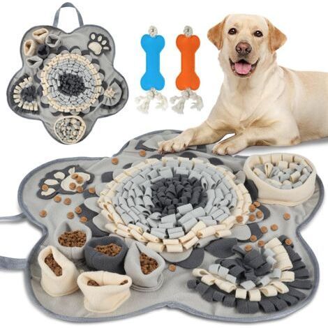 Tapis de fouille Chien, Tapis de léchage Chien avec 2 Jouets en os, Tapis d'alimentation Lente et de Lutte Contre Le Stress, pour Petits et Grands Chiens Gris (1/4)
