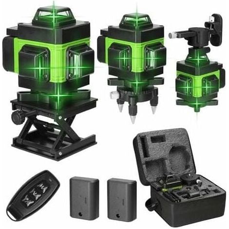Niveau laser autonivelant 4D 16 lignes 3°, batterie lithium rechargeable USB avec lignes de pente horizontales et verticales - Vert (1/4)