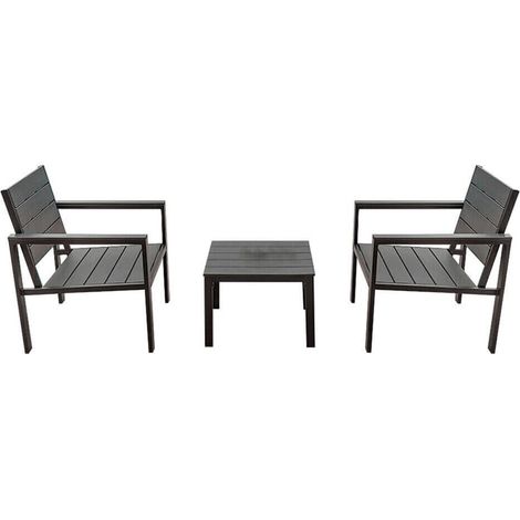 SET TAVOLINO 2 SEDIE GIARDINO TAVOLO NERO SALOTTINO ESTERNO SALOTTO LEGNO 993LI