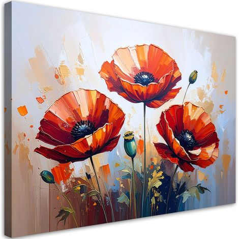 Tableau déco Coquelicots rouges sur fond beige 60x40 (1/4)