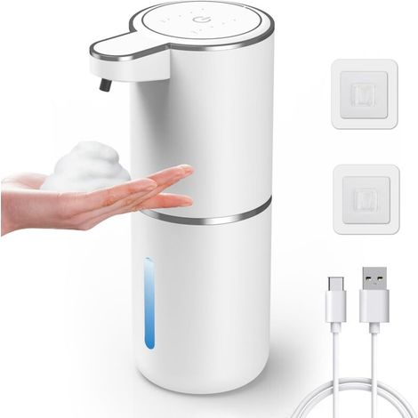Distributeur Automatique de Savon, Distributeur de Savon Mousse Rechargeable sans Contact de 380 ML, Distributeur électrique Mural de Savon pour Les Mains, étanche, pour Cuisine et Salle de Bain