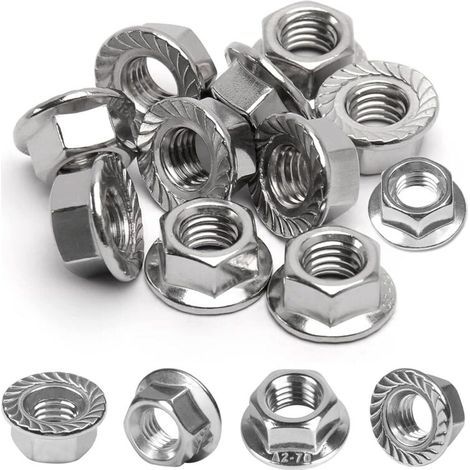 [JAMAIS UTILISÉ] 50 PcsÉcrous à Bride M6, Écrou de Blocage Hexagonal avec Dentelée, Écrous Autobloquant Hexagonal, Ecrous en Acier Inoxydable (M6) (1/4)