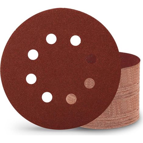 100 Disques Abrasifs 125 Mm, Grain 120, 8 Trous, Pour Ponceuse Excentrique, Bois Métal (1/5)