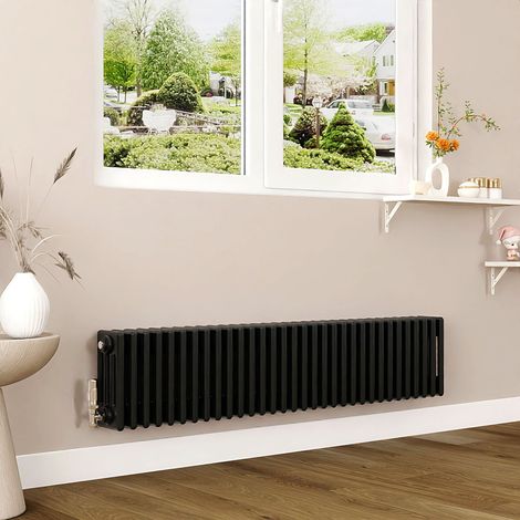 AICA 300x1460mm Black Horizontal Traditional Radiator Cast Iron 4 Column Heating UK (1/5)