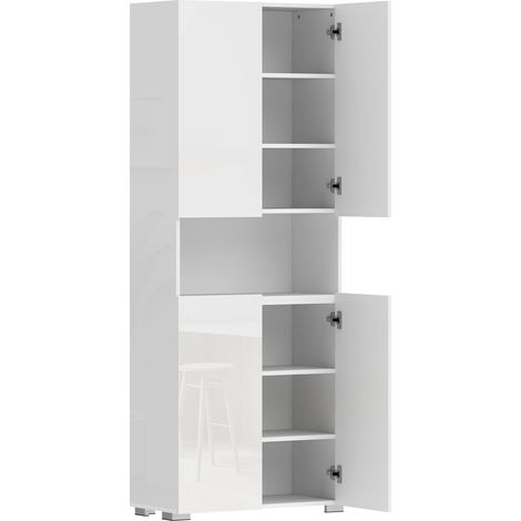Credenza da Cucina Alta 68x34x180 cm Mobile Dispensa con Ante Soft-Close in MDF Bianco Lucido (1/5)