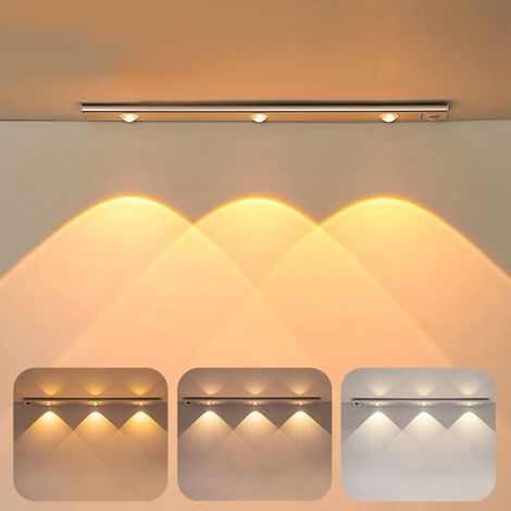 Lampada a LED, luce per armadio da 40 cm con sensore di movimento, lampada a LED ricaricabile tramite USB, luce a LED wireless per cucina con 3 modalità di illuminazione e montaggio magnetico per arma (1/4)