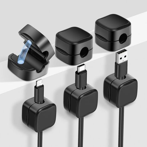 Confezione di clip per cavi magnetici, supporto per cavi autoadesivo per scrivania, comodino, cavi di ricarica, HDMI, USB, audio, nero (1/5)