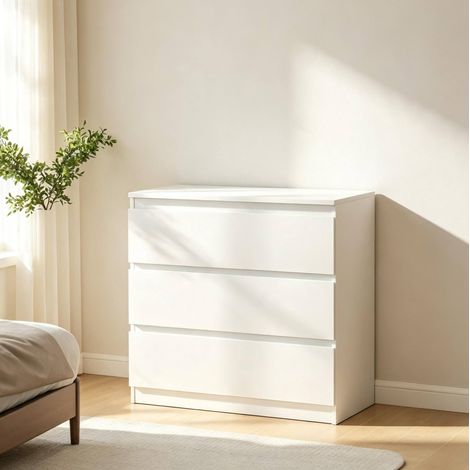 Comò bianco a 3 cassetti 80 x 39 x 73 cm OKWISH (1/5)