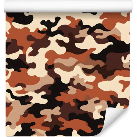 Papier peint camouflage militaire orange et crème pour salon et chambre 50x1000 cm (1/5)