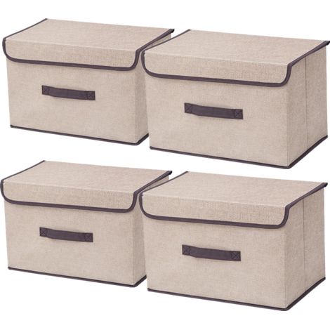 4 Boîte de rangement,Couvercle,Poignées,Tissu non tissé,Pliable,36x23x24cm,Placard,Vêtements,Jouets