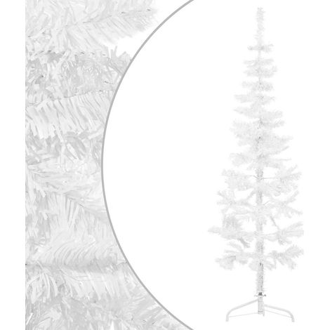 Demi Sapin de Noël Arbre de Noël artificiel mince avec support Blanc 120 cm (1/5)