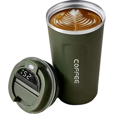 Tasse à café portable isotherme avec affichage intelligent de la température, en acier inoxydable 304, style épuré, couleur verte, 2e génération, 510 ml (1/5)