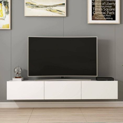 TV-Schrank Barzago, ein Regal, 3 Türen, 3 Fächer, 180x32x30h cm, Weiß (1/5)