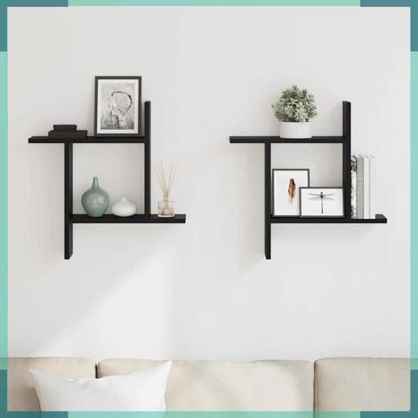 Étagère murale - 853255 - Noir - Bois d'ingénierie 50x12x50 cm - Lot de 2 (1/5)