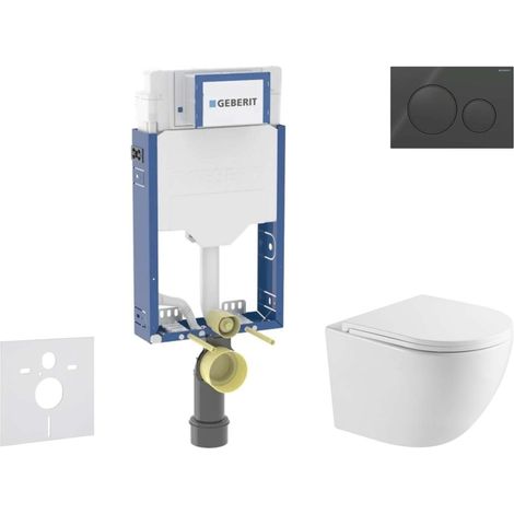Geberit Kombifix - Conjunto de instalación empotrada, inodoro Oudee y asiento softclose, pulsador Sigma20, negro brillante/negro mate SANI15CA5148