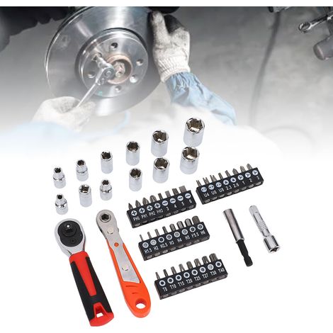 Coffret de 48 mini douilles, jeu de clés à cliquet rapides combinées, jeu de douilles 1/4", tournevis Phillips, tournevis et autres outils. (1/5)