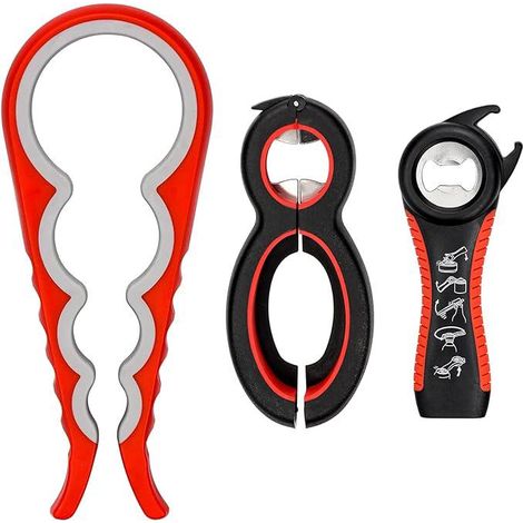 Ouvre-bocal manuel multifonction 5-en-1, décapsuleur et ouvre-boîte pour personnes âgées, arthrite, femmes, outil de cuisine ergonomique, pack de 6 pièces. (1/5)
