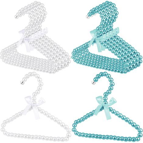 Petit cintre en perles Mini cintre en perles pour bébé Cintre en perles en métal élégant avec ruban pour animaux de compagnie pour enfants, chiens et chats (5 pièces en blanc, 5 pièces en bleu) (1/5)