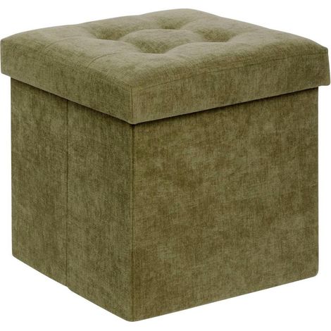 Pouf Pliable Velours "Lysandre" 38cm Kaki (1/4)