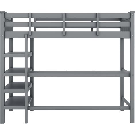 Letto a soppalco per bambini 90 x 200 cm con scrivania e ripiani, grigio (1/5)