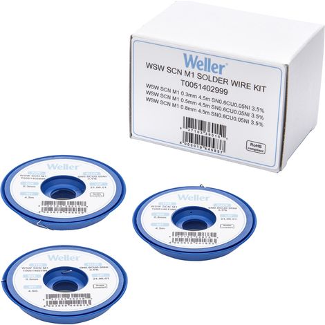 Weller T0051402999 Lötzinn, bleifrei Sn0,6Cu0,05Ni 21 g 0.30 mm, 0.50 mm, 0.80 mm (1/3)