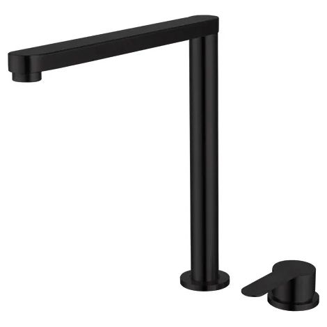 Robinet d'évier en acier inoxydable 304 (noir) : robinet de cuisine pliable et relevable dissimulé, mitigeur eau chaude/eau froide, double trou. (1/5)