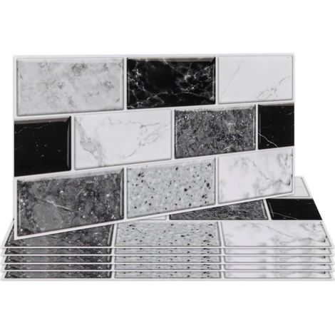 Lot de 18 autocollants pour carrelage noir et blanc (30 x 15 cm) pour salle de bain et cuisine, crédence de cuisine, carrelages muraux imperméables (1/5)