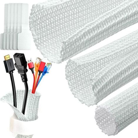 Gaine Cable - Gaine de Câble 3 Mètre , Manchon de Câble Souple Ajustable Tissée Flexible pour Bureau - TV - Ordinateur PC