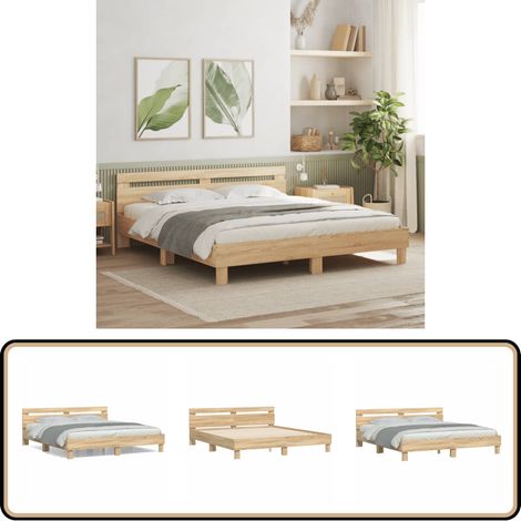 Bettgestell mit Kopfteil Sonoma-Eiche 180x200 cm Holzwerkstoff - Holzbettwäsche - Doppelbett - Bettkopfteil - Massivholzbette - Eiche Möbel