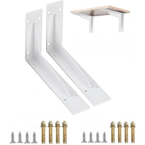 Lot de 2 supports d'étagère blancs - 350 mm - Robuste - Pliable - Jusqu'à 300 kg - Gain de place - Pour cuisine, bibliothèque, garage et atelier