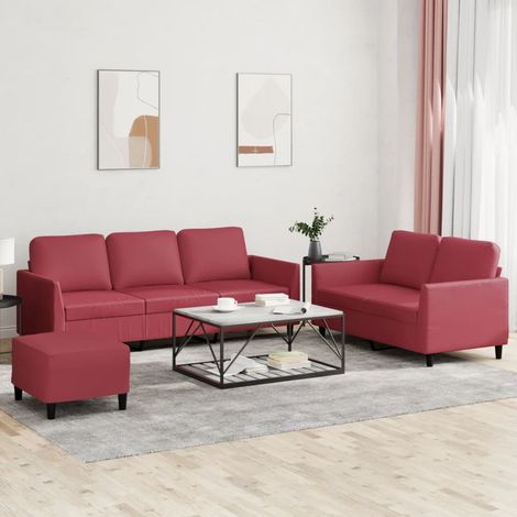 3-tlg. Sofagarnitur mit Kissen Weinrot Kunstleder (1/5)