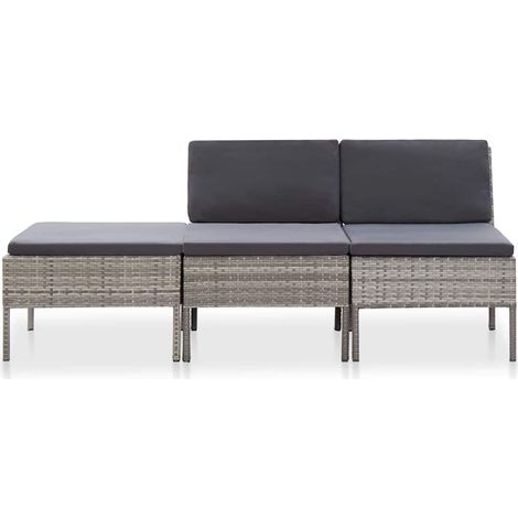 Set Divani da Giardino 3 pz  Salotto da Giardino con Cuscini in Polyrattan Grigio (1/5)