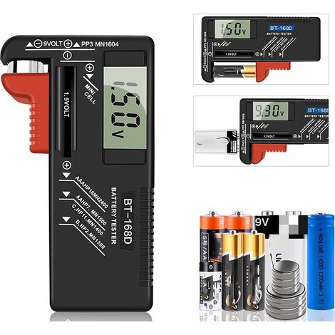 Testeur de Piles numérique,Testeur de Piles Universel,Batterie Testeur,pour AA, AAA, C, D, PP3, 9V, 1.5V, Piles Bouton - Fonctionne sans Pile