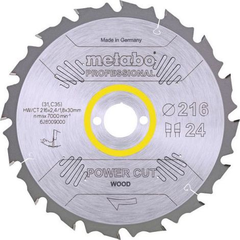 METABO Sägeblatt "power cut wood - professional", 216x2,4/1,8x30, Z24 WZ 5° neg. (628009000)