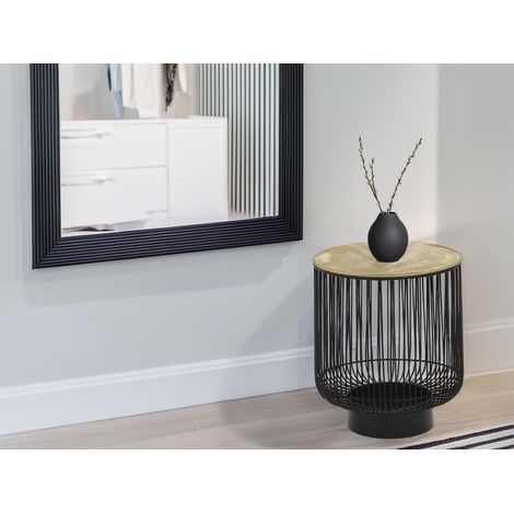 Beistelltisch RINA Korbtisch Metall Schwarz und Tischplatte Gold, Höhe 46cm (1/5)