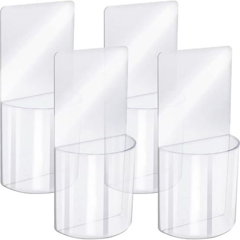 4 Pièces Support Télécommande Mural, Organisateur Multimédia Acrylique Support Mural, Transparent Sans Boîte de Rangement de Perçage, pour Chambre à Coucher, Table de Chevet (1/4)