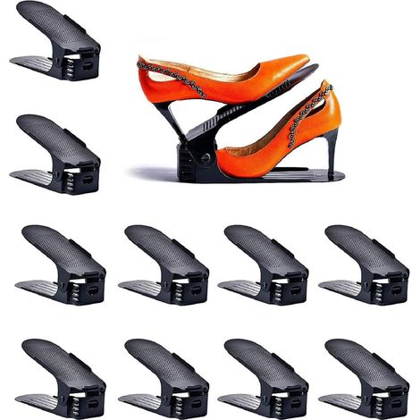 Lot de 10 Support à Chaussures Réglables, Range Chaussures Gain de Place, Rangement Chaussure avec Fonction Antidérapante, Organiseur de Chaussures, Réglables à 3 Niveaux (1/5)