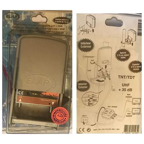 AMPLIFICATEUR TERRESTRE UHF REGLABLE GAIN+35 DB REF 370002 ELAP HDME