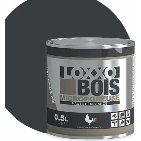 Peinture glycéro microporeuse satinée 0.5 L pour bois – Gris anthracite – Séchage rapide en 6h – Rendement 30 m² – Loxxo (1/2)