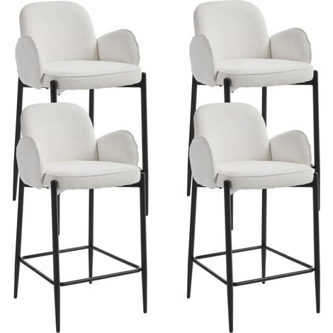 Barhocker 4er Set mit Chenille-Polster und Rückenlehne, Weiß (1/5)