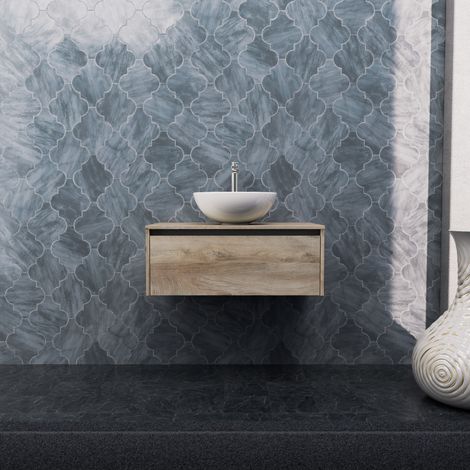 Inda - Mobile bagno L.80 con lavabo in appoggio / Rovere naturale