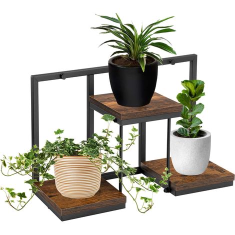 Soporte para macetas tipo loft negro JOSE RUSTIC de roble envejecido (1/5)