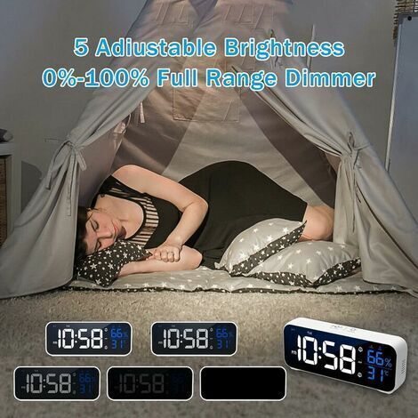 Sveglia Digitale LED Multifunzione con Allarme, Display Temperatura, Controllo del Suono, Ricarica USB, Design Moderno per Camera da Letto e Ufficio, Colore Bianco (1/2)