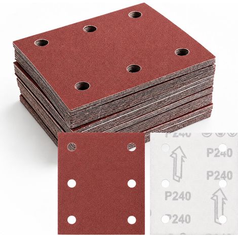 60 Pièces 115 x 101mm Papier Abrasif pour Ponceuse Rectangulaire 240 Grain (1/5)