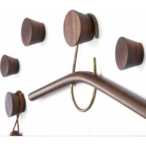 Patère en bois, porte-manteau rond, noyer noir conique 53.5cm, 5 PCS (1/5)