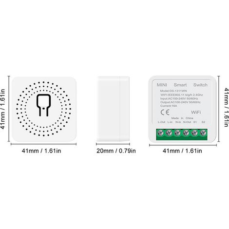 Interrupteur mural WiFi intelligent mini 16A AC100-240V 50/60Hz pour contrôle d'éclairage domestique DIY, module mural compatible Smart Life. (1/5)