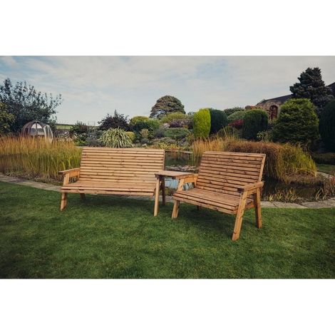 Valley 5 Seat Set 1X2B 1X3B Angled Tray - Timber - L100 x W215 x H95 cm - Fully Assembled - Set of Waterproof Cushions Included