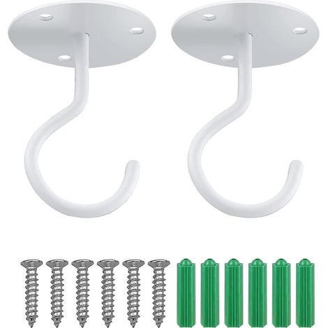 Lot de 2 crochets blancs de fixation murale/plafond avec vis et chevilles pour suspendre plantes, lanternes, carillons éoliens et pots de fleurs (1/5)