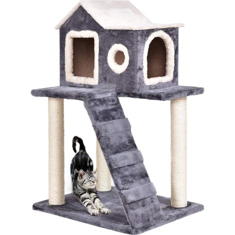 COSTWAY Árbol para Gatos Juguete Cama 60 x 45 x 88 cm Escalador Rasguño de Gato Color Gris Oscuro (1/5)
